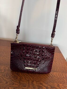 NWOT Brahmin Lorelei Croc-Embossed Crossbody in Deep Burgundy